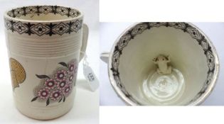 A Cylindrical Frog Mug, the outer body decorated with floral sprays and geometric designs, in