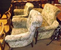 An Edwardian Cottage Suite of two seater Sofa and a pair of matching Armchairs, all with Boxwood