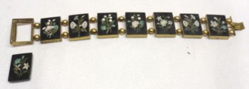 An interesting Victorian Pietra Dura floral panelled Bracelet with gilt metal mounts (small losses