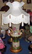 A decorative modern large Table Lamp of two-handled baluster form, decorated in colours with