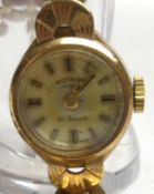 A Ladies mid-20th Century hallmarked 9ct Gold Rotary 21 jewelled movement Wristwatch on a hallmarked