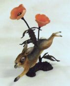A Royal Worcester Ornamental Studio Model of a hare and floral sprig, 5“ high, in original box