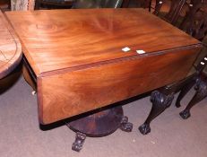 A William IV period part Rosewood Pedestal Pembroke Table, top with two drop flaps and fitted at one
