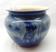 A Royal Doulton Jardinière, printed in blue with a scene depicting a lady and child walking in an