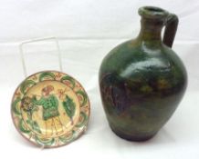 A 20th Century Folk Art Vessel, decorated in green and bearing the initials HAH, and also with