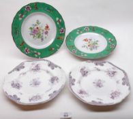 A pair of Copeland & Garrett octagonal two-handled Dishes and two further Victorian Plates with