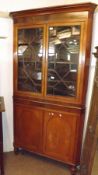 A 19th Century Mahogany Full Height Corner Cabinet, astragal glazed top enclosing fitted shaped
