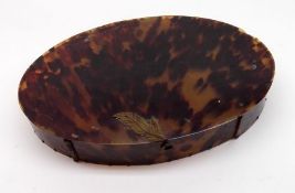 A Vintage oval Turtle Shell Box, with basic plush-lined interior (A/F), 8 ½” long