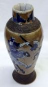 A Chinese Crackle Ware Baluster Vase, decorated in underglaze blue with warrior figures within