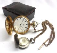 A 1st quarter of the 20th Century Gold Plated Full Hunter Keyless Pocket Watch, Roman numerals to an