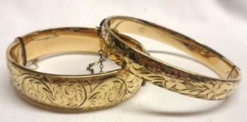 Two Gold Plated Bangles with engraved fronts (2)