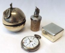 A Mixed Lot of Continental white metal Apple shaped Box, 1 ¾” diameter, stamped “.800”, a modern