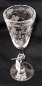 An 18th Century style Commemorative Glass with trumpet bowl, single knopped stem and spreading