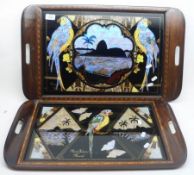 A set of two Graduated 20th Century Trays of rectangular form, each inset with butterfly wing