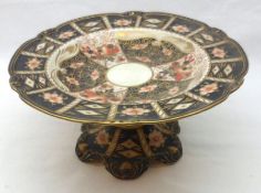 A Royal Crown Derby Comport of circular pedestal form, typically painted in Imari colours,