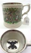 A 19th Century Frog Mug of cylindrical form, decorated in the Pratt manner with fruit pickers, the