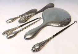 A packet of early 20th Century Silver mounted Dressing Table Wares including Hand Mirror, two Shoe