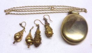 A packet containing a Victorian Gold Plated Oval Locket; two pair of Victorian Gold Drop Earrings