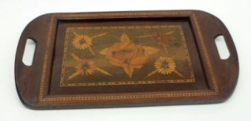 A 20th Century Marquetry Inlaid Two-Handled Tray of rectangular form, 16 ½” long