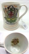 A Lustre Masonic Frog Mug, decorated on one side with “The Arms of The Ancient and Honourable