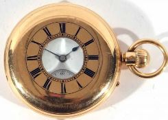 A 1st quarter of the 20th Century 18ct Gold Half-Hunter Keyless Pocket Watch, G Pearce –