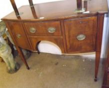 A 19th Century Mahogany Small Bow Fronted Sideboard, crossbanded top over central frieze drawer,