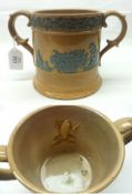 A Victorian two-handled Cylindrical Loving Cup, the outer body moulded with panels of figures in