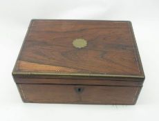 A Rosewood, Brass Strung and Bound Writing Box with vacant brass nameplate, altered escutcheon below