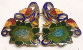 A 20th Century gilt metal and enamelled two-part Buckle in Art Nouveau taste, of entwined flowers