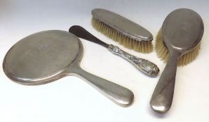 A Mixed Lot:  Silver mounted Dressing Table items including engine turned backed Hand Mirror,