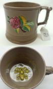 A 19th Century Staffordshire Drab Ware Frog Mug, the outer body moulded and decorated in colours