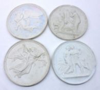 A collection of four circular blanc de chine Plaques, depicting classical figures, two marked for