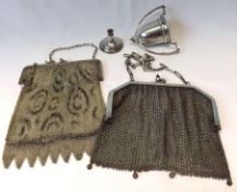 A Mixed group of two Art Deco period Chain Mesh plated Evening Bags with chain handles, and a broken
