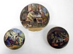 A Prattware Pot Lid “A Pair” and two other restored Prattware Pot Lids: “The Snapdragon” and “