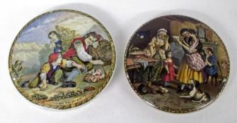 Two Prattware Pot Lids: “A Letter from The Diggings” (restored) and “I See You My Boy” (much