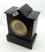 An early 20th Century Black Slate Cased Mantel Clock with rouge marble mounts, Roman numerals to a