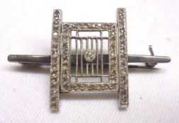 An Edwardian period small Diamond set grid design Bar Brooch, approximately 40mm long (composite