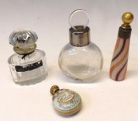 A packet containing three assorted Glass and one Ceramic small Scent Bottles, two with decorative