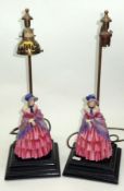 A pair of Art Deco period Table Lamps, each mounted with Royal Doulton Figure “A Victorian Lady”