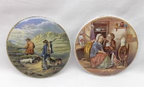 Two Prattware Pot Lids: “The Sportsman” and “Persuasion”, both 4” diameter (2)