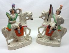 Two Staffordshire titled Figures of “Peace” and “War”, each with coloured detail throughout, on a