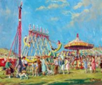 * THOMAS W ARMES (1894-1963, BRITISH) Signed Oil on Board Midsummer at the Fairground 19” x 23 ½”