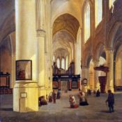 JOSEPHUS CHRISTIANUS NICOLIE (1791-1854, FLEMISH) Signed and Dated 1847 Oil on Panel Church Interior