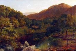 CHARLES SMITH (FL 1857-1908, BRITISH) Signed Oil on Canvas “River Dee nr. Llangolan, N. Wales” 19” x
