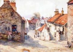 JAMES KINNEAR (C 1846-1917, BRITISH) Watercolour “Old Kinghorn, Fife, Scotland” (see label verso)