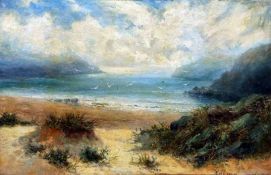 WILLIAM LANGLEY (1852-1922, BRITISH) Signed Oil on Canvas A West Country Bay Scene with Seagulls