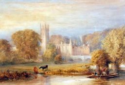 ENGLISH SCHOOL (19TH CENTURY) Watercolour “On The Cherwell, Oxfordshire” 18” x 27”