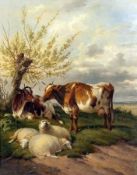 IN THE MANNER OF THOMAS SIDNEY COOPER (1803-1902, BRITISH) Oil on Canvas Cattle and Sheep resting on