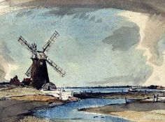 * ARTHUR EDWARD DAVIES, RBA, RCA (1893-1989, BRITISH) Signed Watercolour “The Mill, Berney Arms,