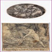 INITIALLED A G Dated 1550 to the Plate Antiquarian Engraving A Figure Wrestling with a Lion 4” x